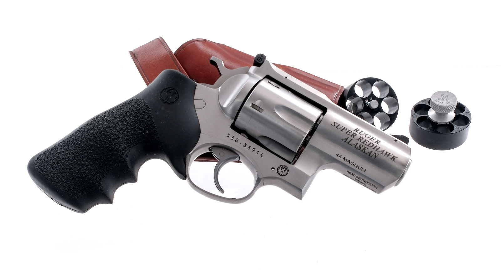 Ruger Super Redhawk Alaskan .44 Mag Revolver: Description Ruger Super Redhawk Alaskan chambered in .44 Remington Magnum with a six-shot cylinder and a 2.5" cold hammer forged barrel. Manufactured in 2014 with serial number 530-36914. Stainless st