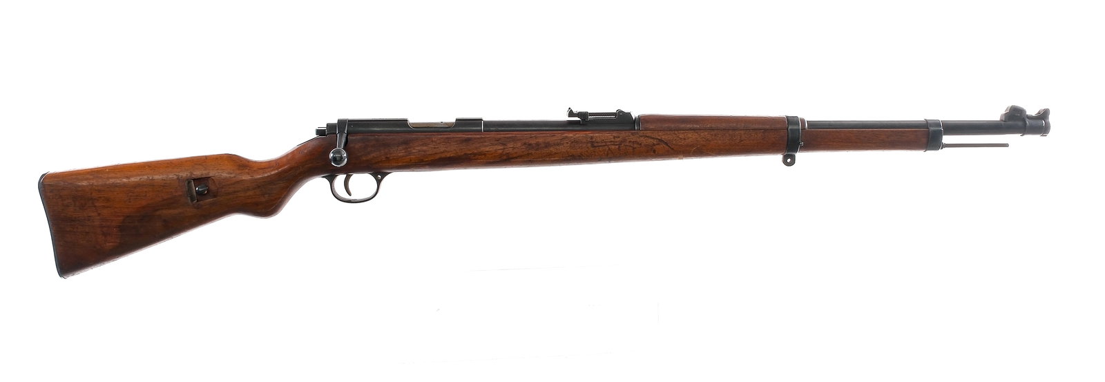 Walther Sport Model 5.4mm Bolt Action Rifle: Description Walther Sport Model in 5.4mm with a single round capacity and a 26" barrel. Made in Germany. Blued butt plate. Smooth wood stock. Blued serrated trigger guard, trigger, bolt handle, receiv