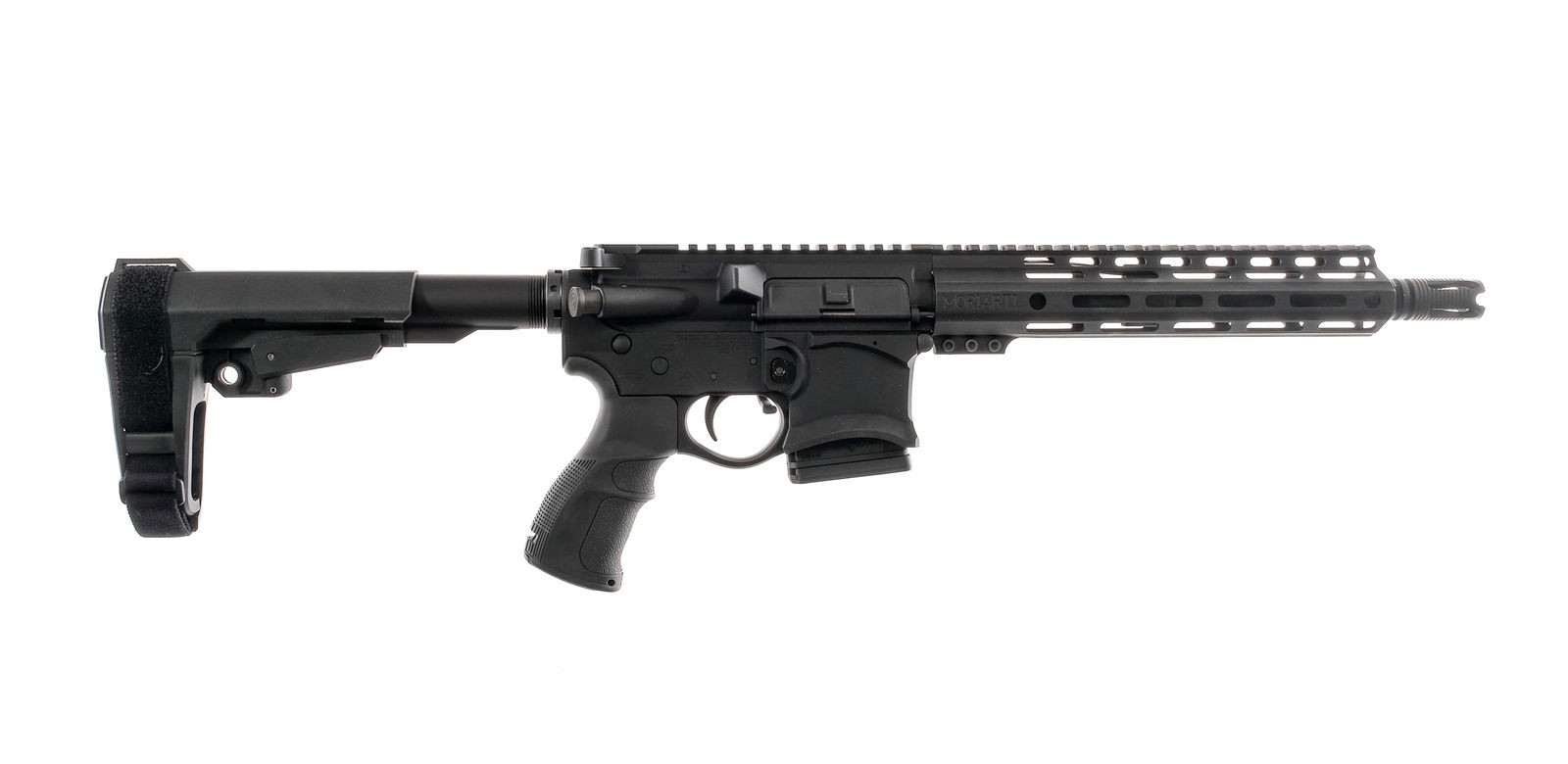 Spikes Tactical Meanstreak .300 BLK Braced Pistol: Description Spikes Tactical Meanstreak chambered in .300 AAC Blackout with one, ten round removable PMAG magazine and a 11" 1/8 twist barrel with flash hider. Ten inch free floated Moriarti MLOK handg