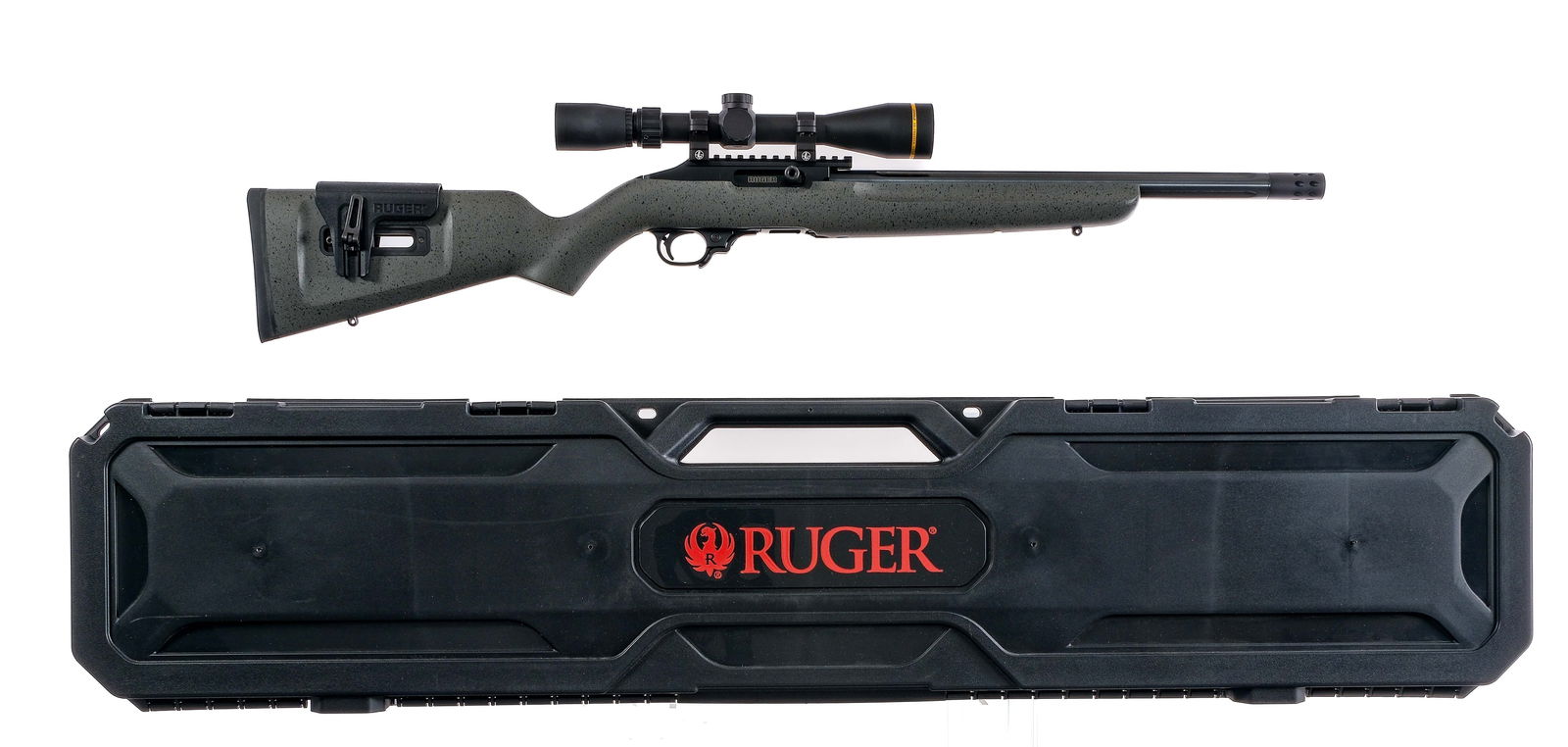 Ruger 10/22 Custom Shop Competition .22LR Rifle: Description Ruger 10/22 Custom Shop Competition chambered in .22 long rifle with two, ten round rotary magazines and a 16.12" cold hammer forged bull barrel with barrel flutes and a 1/2"-28 thread pat