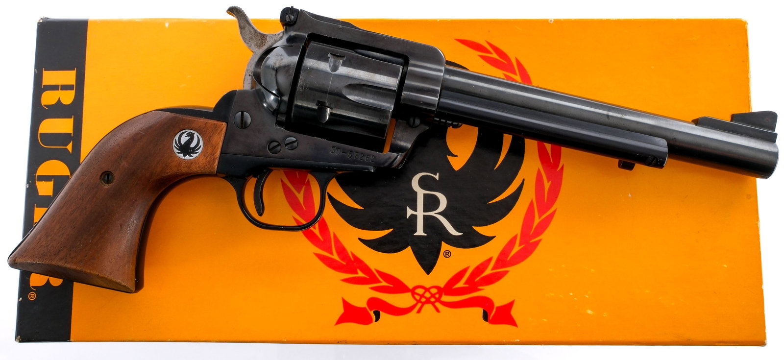 Ruger Blackhawk .357 SA Revolver: Description Ruger Blackhawk in .357 Magnum with a six round capacity and a 6.5" barrel. Smooth wood grip plates. Blued frame, trigger guard, trigger, serrated hammer, cylinder and barrel. Under barrel