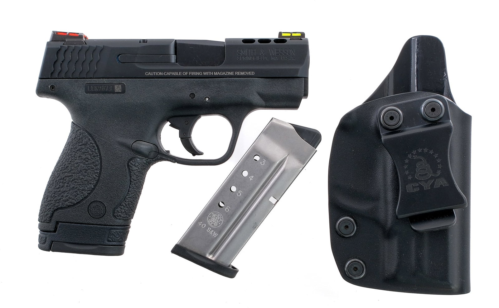 S&W M&P 40 Shield Performance Center .40 S&W: Description Smith & Wesson M&P 40 Shield Performance Center chambered in .40 S&W with one, seven round magazine, one six round flush fit magazine, and a 3.375" ported barrel. Fully textured polymer fr