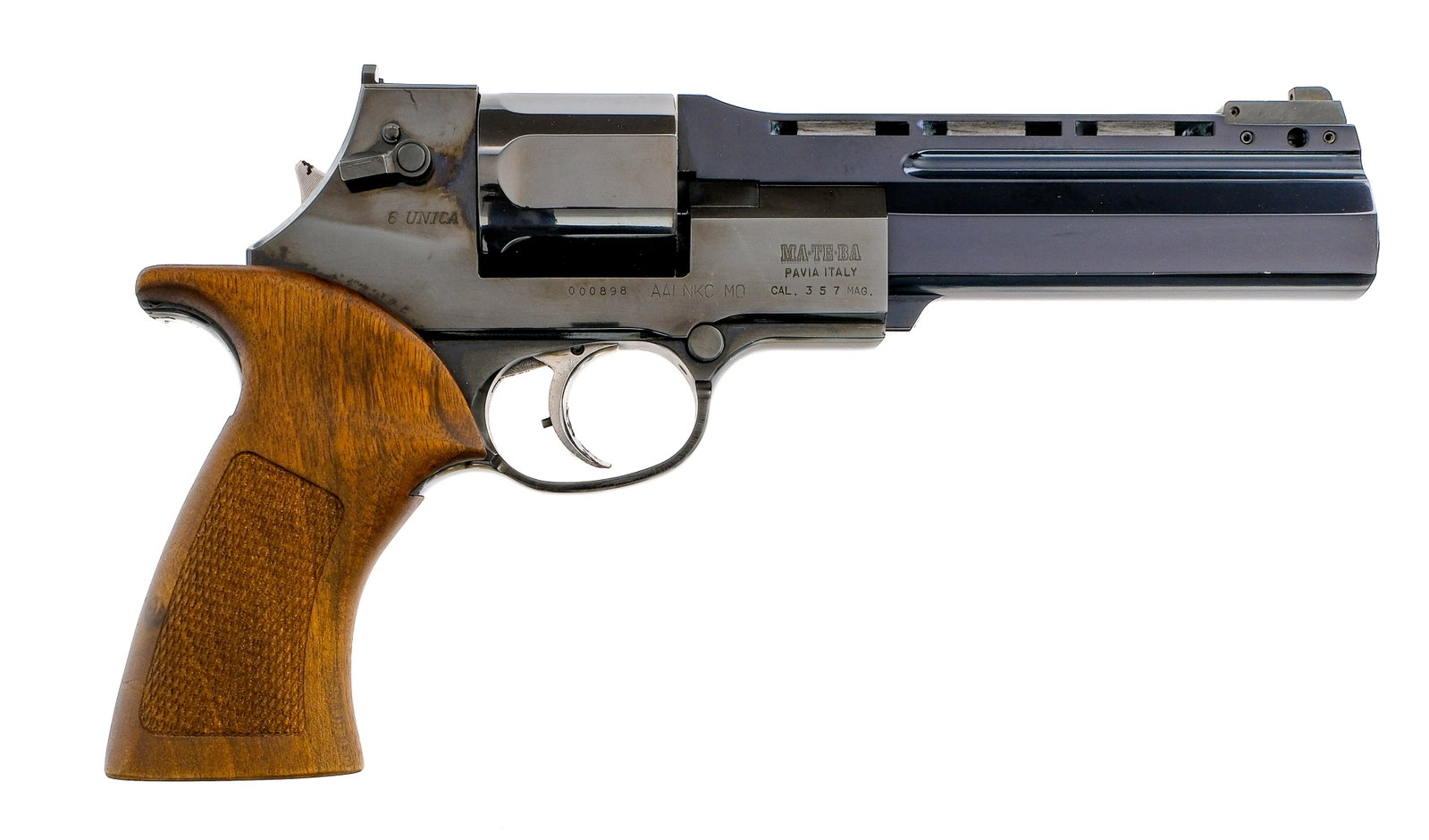 Mateba 6 Unica .357 Mag Revolver: Description UPDATE: TWO additional barrels have been added(8" & 4") that can readily convert this gun without a gunsmith, pictures added at end of reel. Barrels as new...Mateba 6 Unica Auto-Revolver i