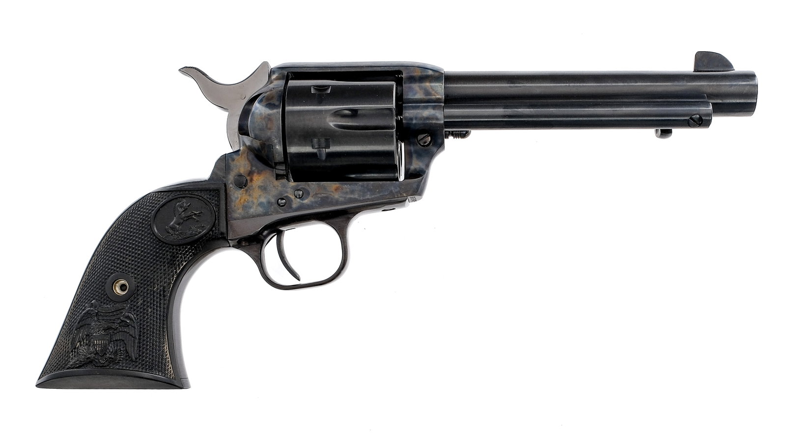 Colt Single Action Army .44 Spl Revolver: Description UPDATE: Revolver is in .44 SPECIAL. Colt SAA in .45 Colt (Long Colt) with a six round capacity and a 5.5" barrel. Checkered composite grip plates. Blued trigger guard, trigger, cylinder, h