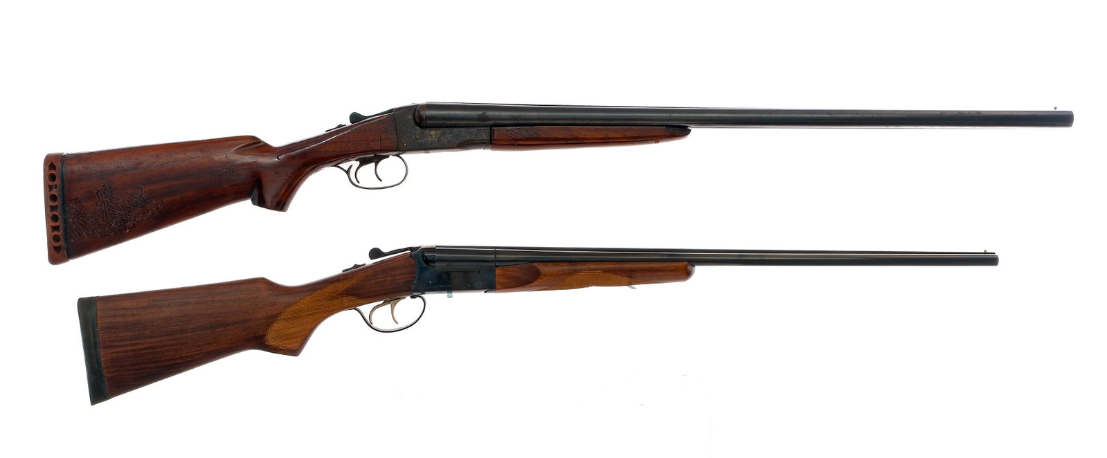 Estate Shotguns 12 / 410 Ga 2 Pcs Lot Shotgun: Description Estate lot with two side by side shotguns. J. Stevens Arms/Springfield Model 5100 in 12 gauge 2 3/4" with a two round capacity and a 28" side by side top ribbed barrel. Right barrel has a 