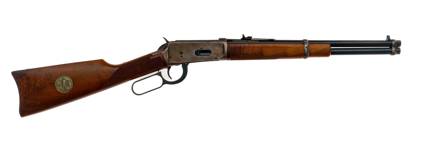Winchester 94 Legendary Lawmen .30-30 Lever Action: Description Winchester 1894 Legendary Lawmen Commemorative chambered in .30-30 Win with a six round tube magazine and a 16" barrel stamped "LEGENDARY LAWMEN". Manufactured in 1977 with serial number L