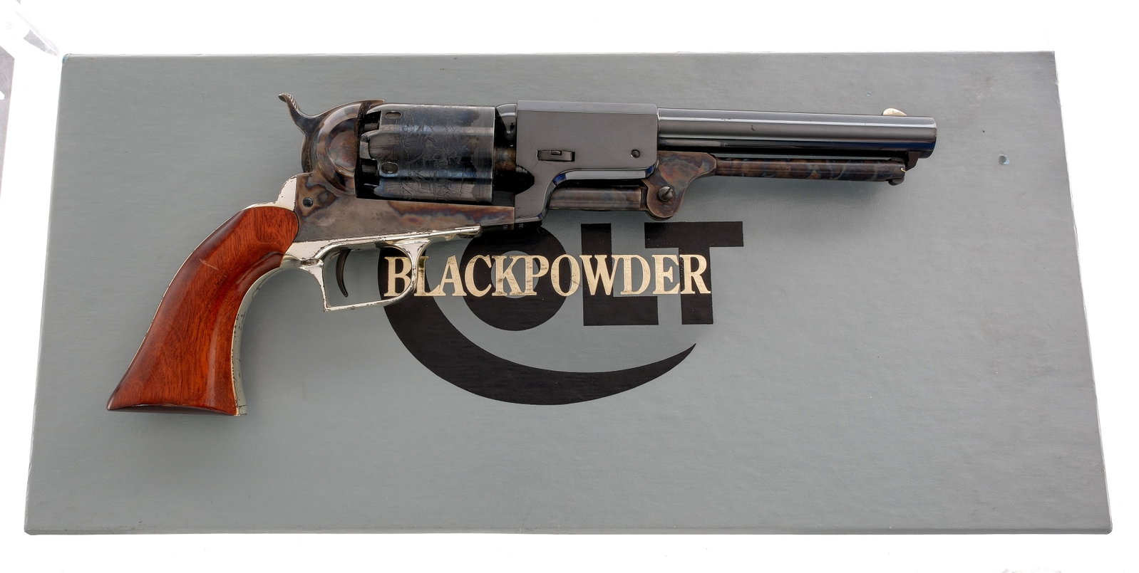 Colt Dragoon Signature Series .44 Cal BP Revolver: Description Colt Dragoon Signature Series chambered in .44 caliber with a six-shot cylinder and a 7.5" barrel. Blued barrel, engraved receiver, and single action trigger. Case colored ram rod, frame, 