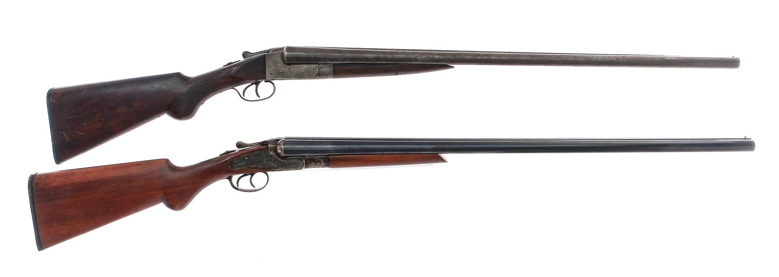 Estate 12Ga 2 Pcs Lot Shotguns: Description Estate lot with two side by side 12 gauge shotguns. Crescent Firearms No. 60 Empire Hammerless in 12 gauge with a two round capacity and a 30" side by side top ribbed barrel. Right barrel 
