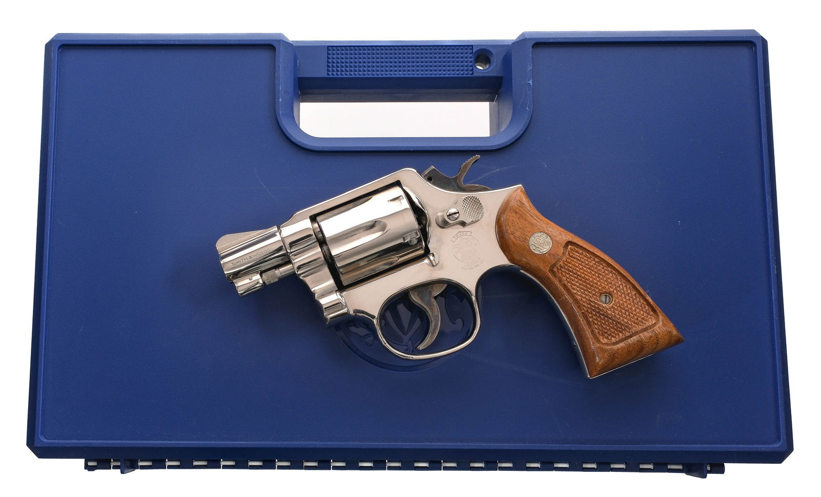 S&W 12-3 Airweight Nickel .38 Spl Revolver: Description Smith & Wesson 12-3 Airweight chambered in .38 Special with a six-shot cylinder and a 2" snub nose barrel. Nickel finished barrel, frame, fluted cylinder, and checkered cylinder release. C