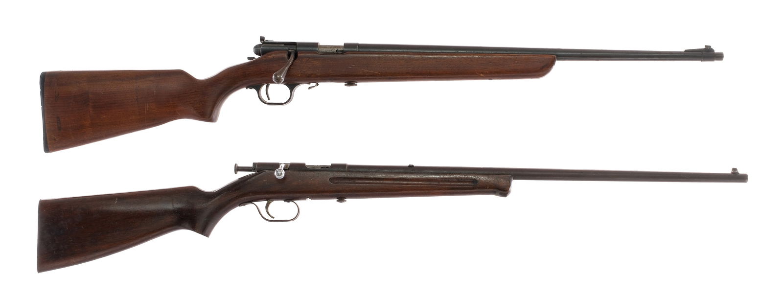 Estate Rifles .22 2 Pcs Lot Rifles: Description Estate rifle lot with two pieces. Harrington & Richardson Model 512 Sportster in .22 Long Rifle missing its removable magazine with a 22" barrel. Smooth wood stock. Blued receiver and barr