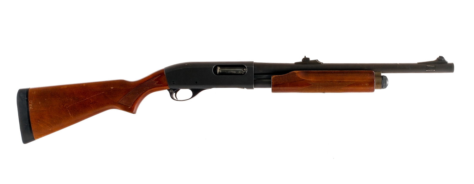 Remington 870 Express 12Ga Pump Shotgun: Description Remington 870 Express in 12 gauge with a four round capacity and a 18" barrel. Rubber butt pad. Checkered wood stock and front forend. Blued trigger guard, trigger, receiver, magazine tube