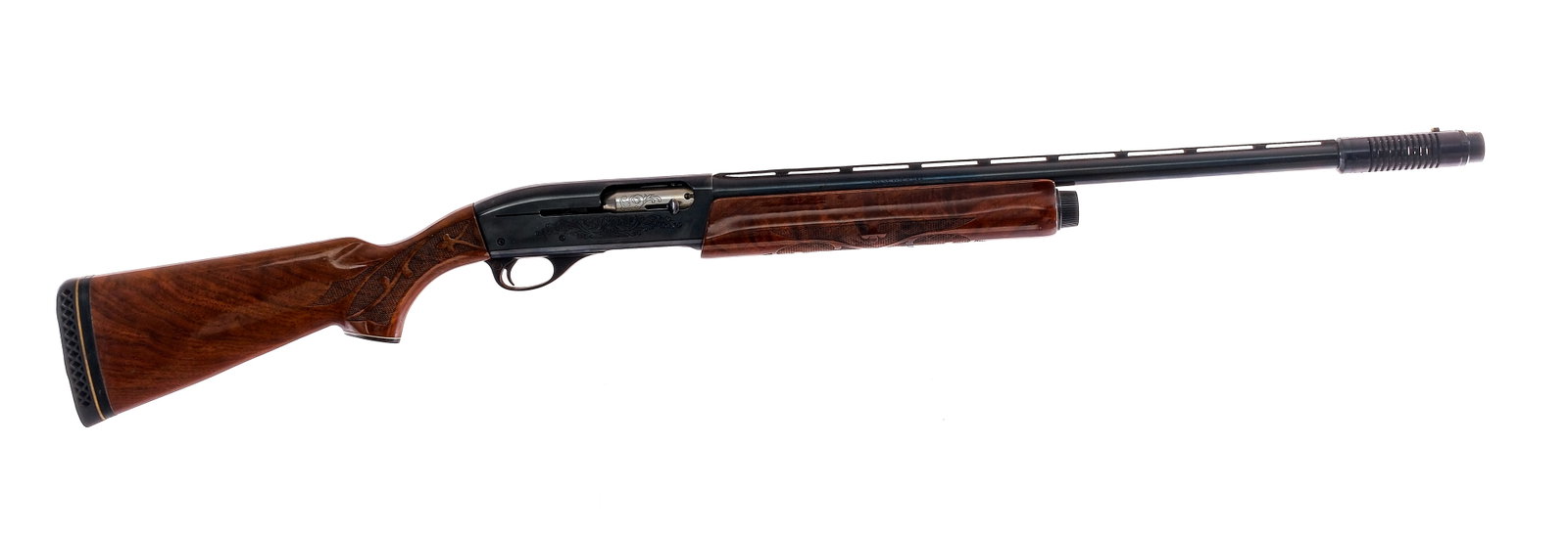 Remington 1100 Skeet-B 12Ga Semi Auto Shotgun: Description Remington Model 1100 Skeet-B in 12 gauge 2 3/4" with a four round capacity and a 25.5" top rib vented barrel with Cutts/Lyman ported choke device. Lyman choke marked: 12GA SPR. Rubber Pach