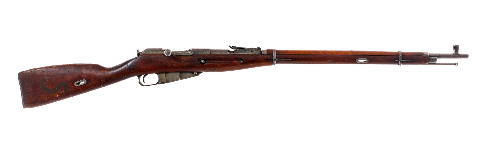 Mosin Nagant M91/30 7.62x54mmR Bolt Action Rifle: Description Russian Izhevsk Mosin Nagant M91/30 in 7.62x54mm with a five round capacity and a 29" barrel. Metal butt plate. Import marked on the barrel by C.A.I. ST ALB VT. Smooth wood stock and front