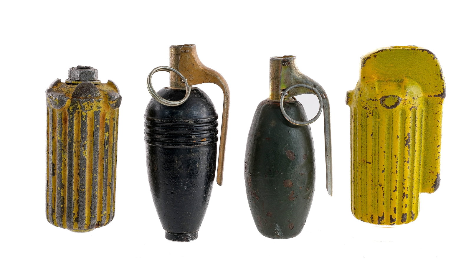 De-Milled Ordnance 4 Pcs Lot Ordnance: Description De-Milled Ordnance with four assorted pieces. Two yellow Finnish Model 41 Practice Hand Grenades. Two Finnish M-32 Grenades. De-Milled, No FFL required and ships to buyer homes. Condition: