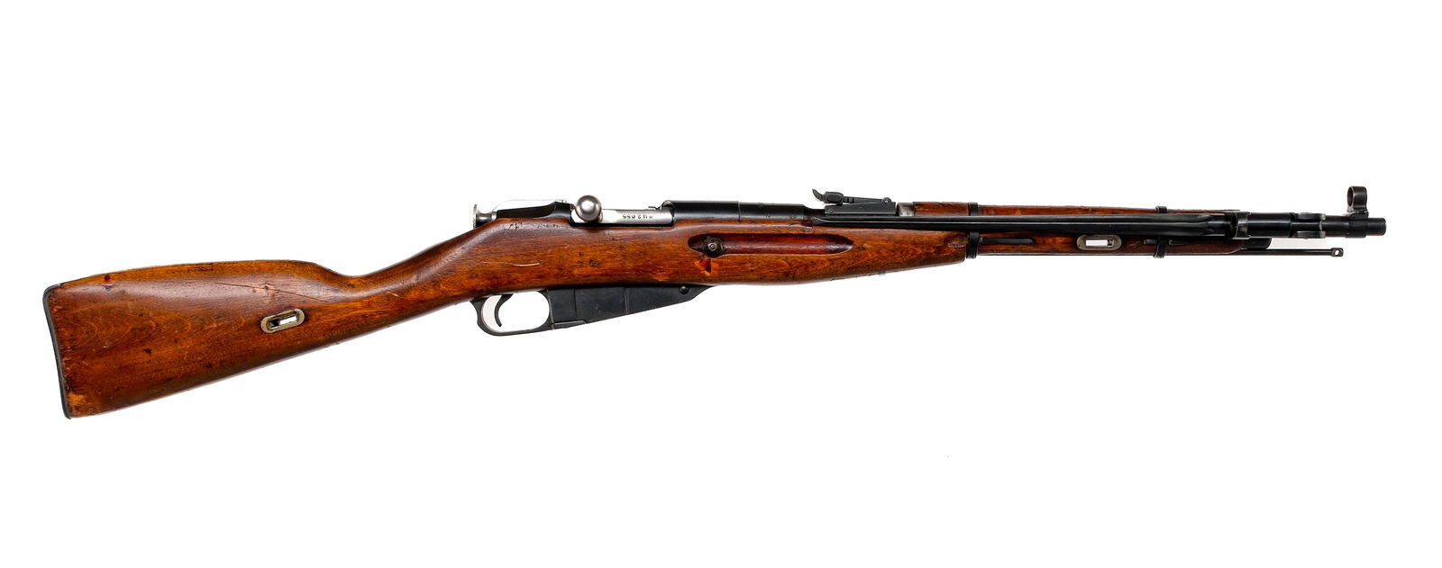 Russian M44 Carbine 7.62x54R Bolt Action Rifle: Description Russian Izhevsk Arsenal M44 Carbine (Mosin Nagant) in 7.62x54R with a five round capacity and a 20" barrel. Import marked on the muzzle end of barrel by, C.A.I. ST. ALB. VT. Metal butt pla