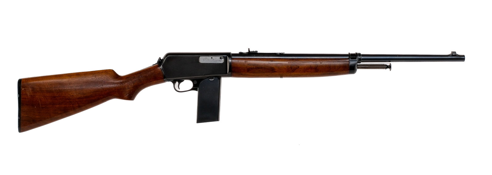 Winchester 07 SL .351 Semi Auto Rifle: Description Winchester Model 1907 S.L. (Self Loading) in .351 caliber with one, ten round removable magazine and a 20" Winchester Proof Steel barrel. Made in New Haven Connecticut. Checkered composite