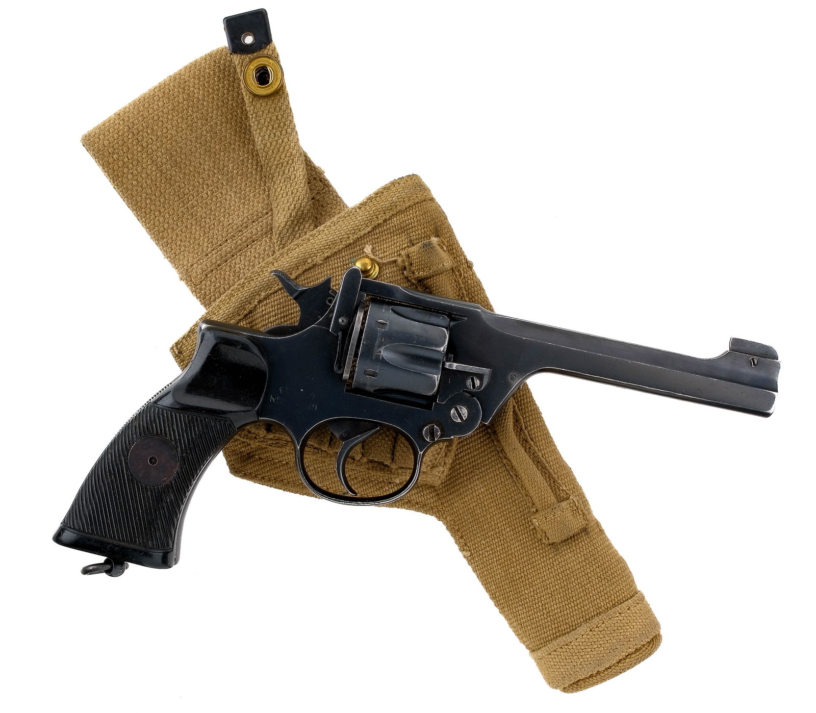 RSFA Enfield No 2 MK 1 .38 S&W DA Revolver: Description RSAF (Royal Small Arms Factory) Enfield No 2 MK1 in .38 Smith & Wesson with a six round capacity and a 5" barrel. Import marked under the barrel by, C.A.I. ST. ALB. VT. Serrated composite