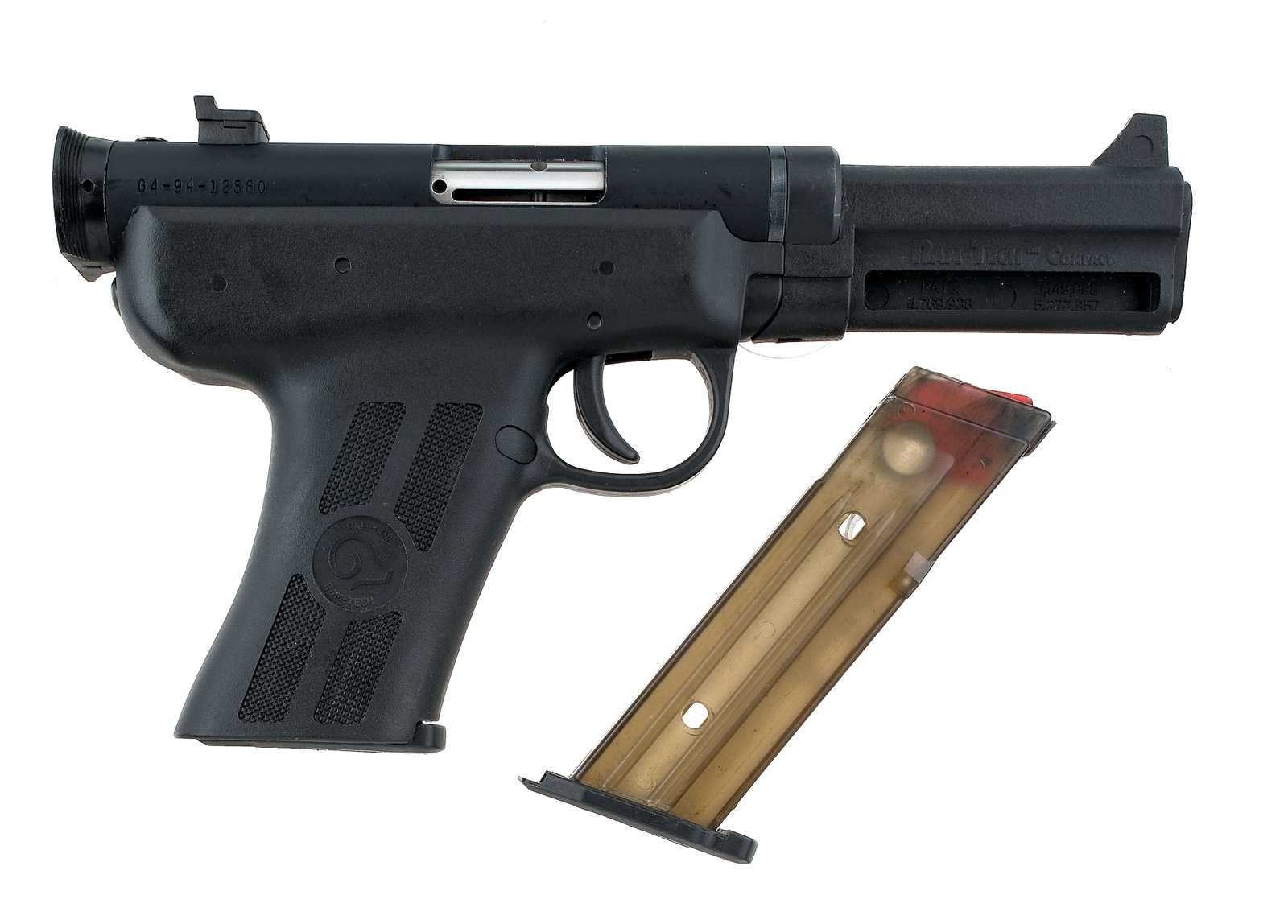 Ram-Line Compact .22 LR Semi Auto Pistol: Description Ram-Line/Ram-Tech Compact in .22 Long Rifle with two, fifteen round capacity removable magazines and a 4.5" barrel. Composite lower frame, trigger, charging handle and barrel cover. Matte 