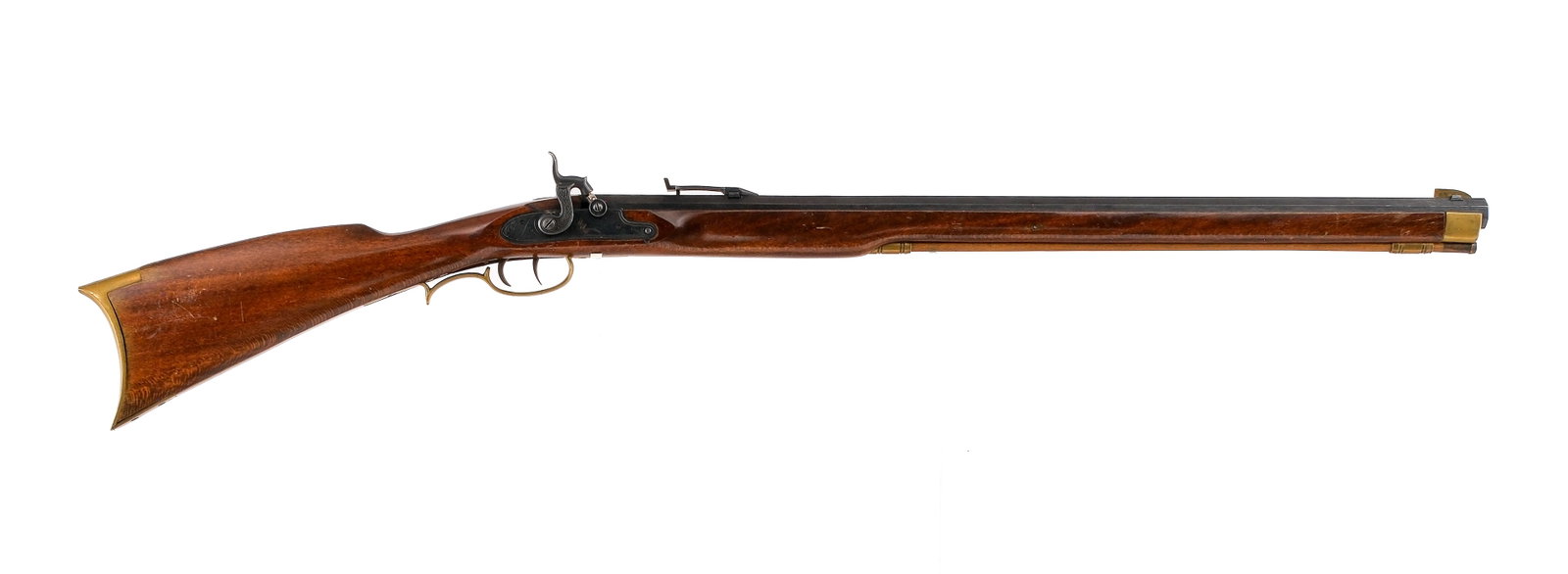 Spanish .50 Black Powder Rifled Musket: Description Ardesa Spain made musket in .50 caliber with a single round capacity and a 25" octagon barrel. Smaller sized rifle with a overall length of 40". Brass contoured butt plate. Monte Carlo sty