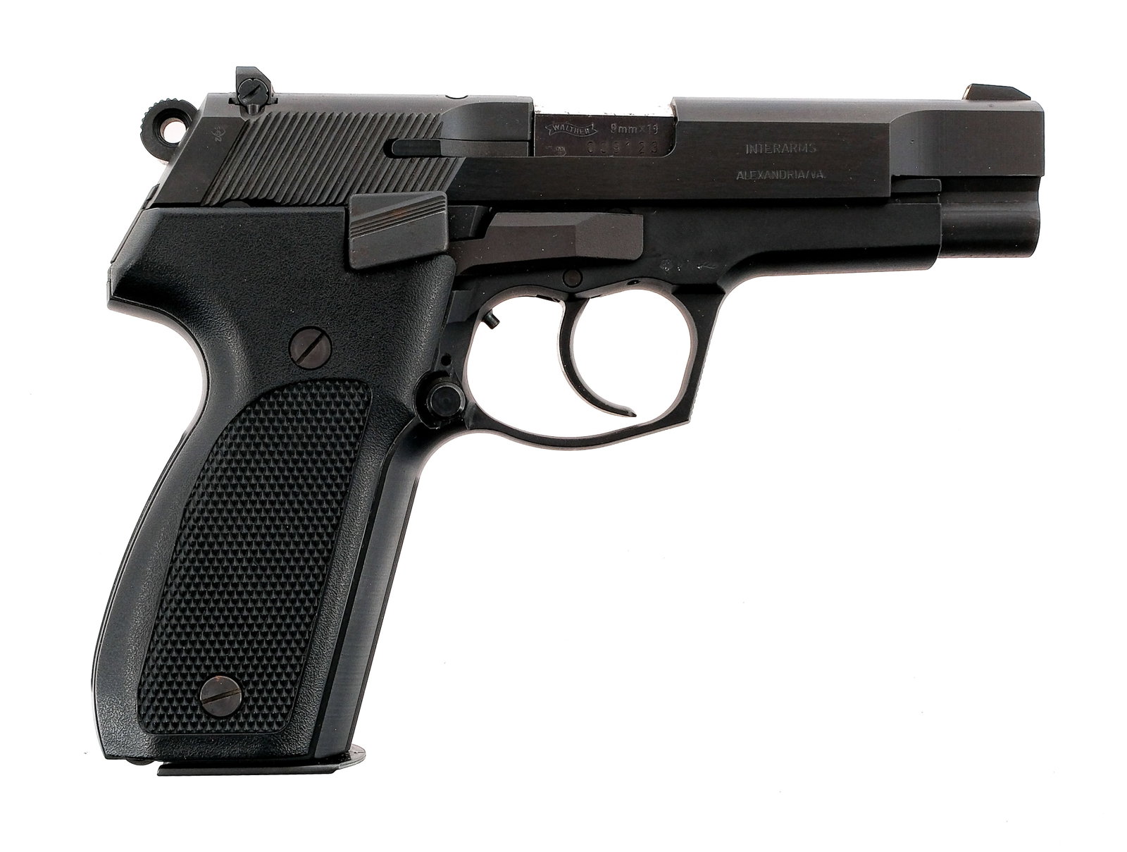 Walther P88 German 9mm Semi Auto Pistol: German Walther P88 chambered in 9mm with one, fifteen round removable magazine and a 4" barrel. Manufactured in 1990 with KA date code, and imported by Interarms, marked on the right side of the slide