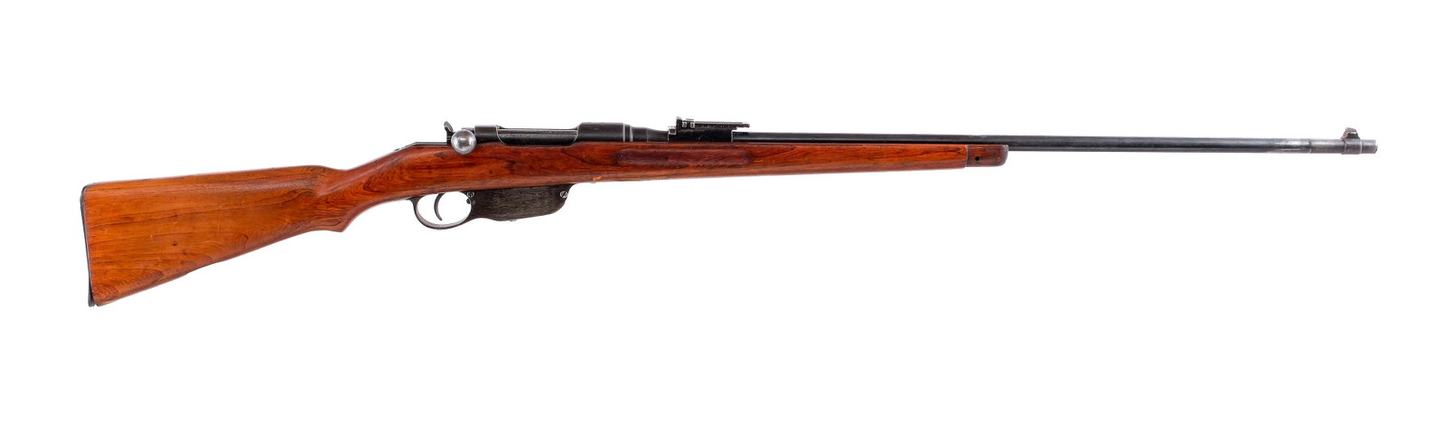 Steyr M95 8x50mmR Bolt Action Rifle: Description Steyr M95 (Sporterized) in 8x50mmR with a five round capacity and a 30" barrel. Finish worn metal butt plate. Smooth wood stock and front forend. Blued trigger guard, trigger, receiver and