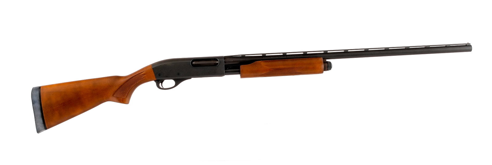 Remington 870 Express Magnum 12Ga Pump Shotgun: Description Remington 870 Express Magnum in 12 gauge 2 3/4"-3" with a four round capacity and a 27.5" MOD removable choke top rib vented barrel. Rubber butt pad. Checkered wood stock and front forend.