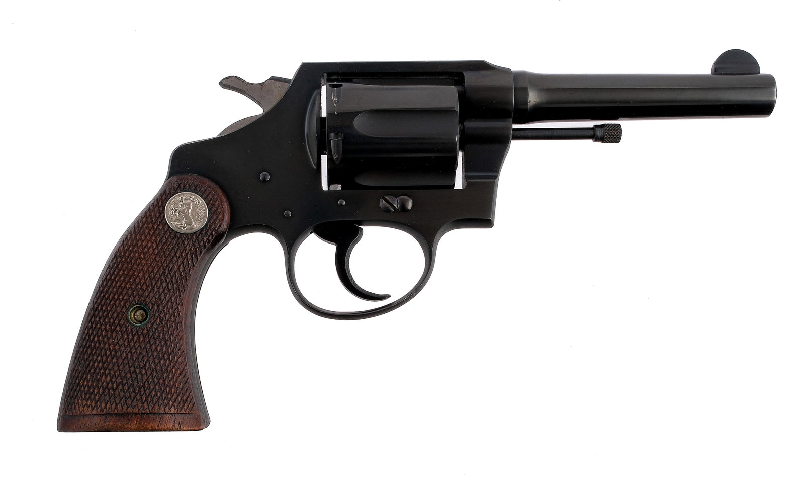 Colt Police Positive .38 Spl Revolver: Description Colt Police Positive in .38 Special with a six round capacity and a 4" barrel. Manufactured in 1939. Checkered Colt wood grip plates. Blued frame, checkered trigger, hammer, cylinder and b