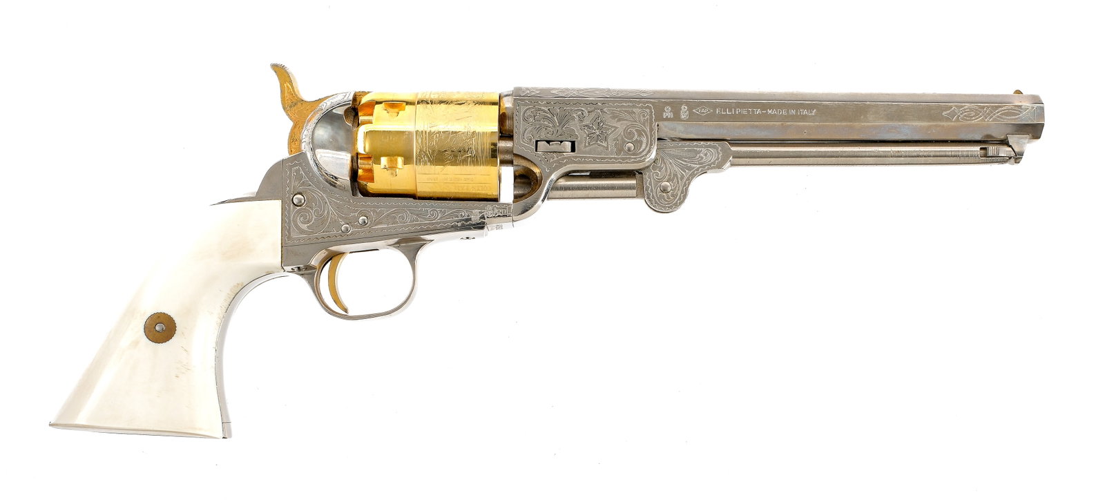 Pietta 1851 Lone Star Commemorative .44 Revolver: Description F.Lli Pietta Colt 1851 Lone Star Commemorative in .44 caliber with a six round capacity and a 7.5" barrel. 1 of 2000 made in Italy. Made in Italy. This one is number: 000562. Smooth compos