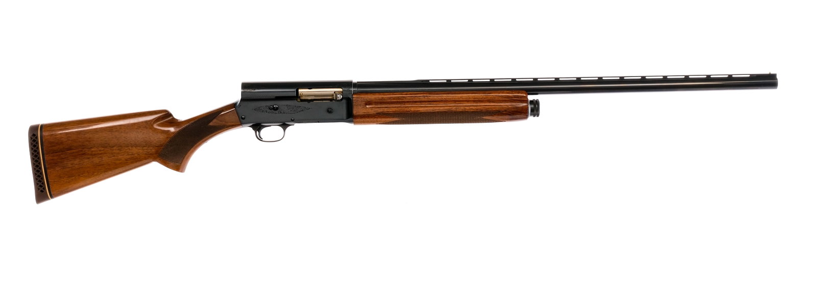 Browning A5 Magnum Semi Auto Shotgun: Description Browning Auto-5 Magnum in 12 gauge 3" with a four round capacity and a 27.5" MOD fixed choke top rib vented barrel. Made in Belgium. Rubber butt pad. Checkered wood flat pistol grip stock 
