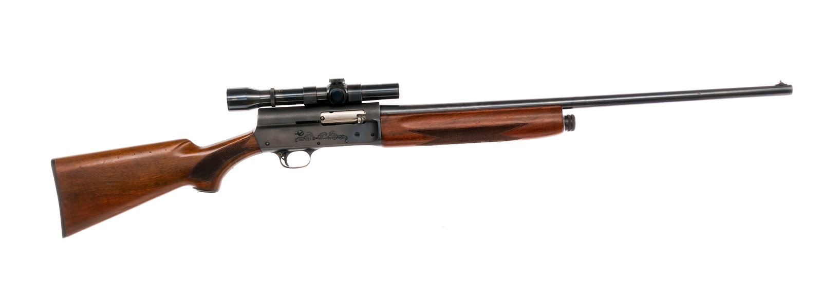 Browning A5 20Ga Semi Auto Shotgun: Description Browning Auto-5 in 20 gauge 2 3/4" with a four round capacity and a 26" CYL fixed choke barrel. Black composite butt plate. Checkered wood stock and front forend. Blued trigger guard, trig