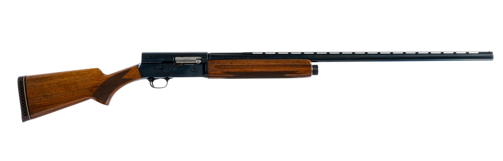 Browning A5 Magnum Twelve 12Ga Semi Auto Shotgun: Description Browning Auto-5 Magnum in 12 gauge 3" with a four round capacity and a 31.5" FULL fixed choke top rib vented barrel. Made in Belgium. Rubber butt pad. Checkered flat bottom pistol grip sto