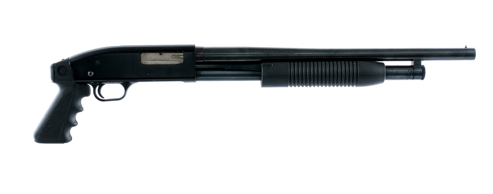 Mossberg Maverick 88 12Ga Pump Shotgun: Description Mossberg model Maverick 88 pump action shotgun chambered in 12 gauge 3" with a 18.5" barrel and a four round capacity tube magazine. Features synthetic pistol grip with checkering texture,