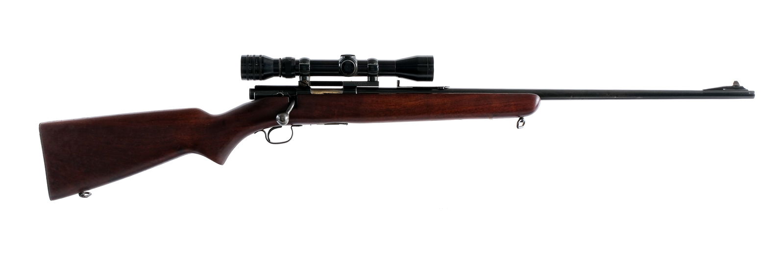 Winchester 43 .22 Hornet Bolt Action Rifle: Description Winchester Model 43 in .22 Hornet with one, four round removable magazine and a 24.5" barrel. Checkered blued butt plate. Smooth wood stock and front forend. Blued trigger guard, trigger,