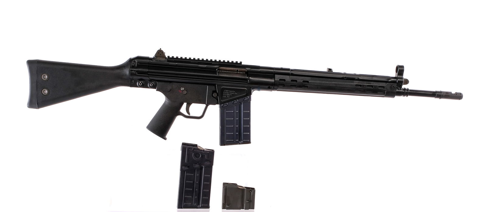 Century Arms C308 Sporter .308 Semi Auto Rifle: Description Century Arms C308 Sporter chambered in .308 Winchester/7.62x51 NATO with two, twenty round box magazines, one, five round magazine and a 18" barrel with muzzle break. Copy of a HK 91 Rolle