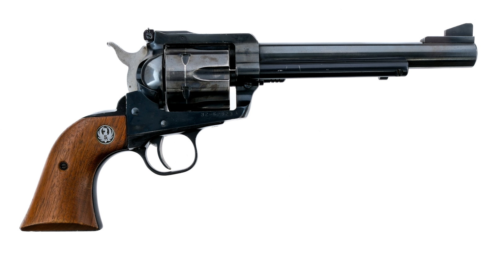 Ruger New Model Blackhawk .357 Mag Revolver: Description Ruger New Model Blackhawk chambered in .357 Magnum with a six-shot cylinder and a 6.5" barrel. Manufactured in 1974 with serial number 32-62923. Blued barrel, frame, fluted cylinder, and l