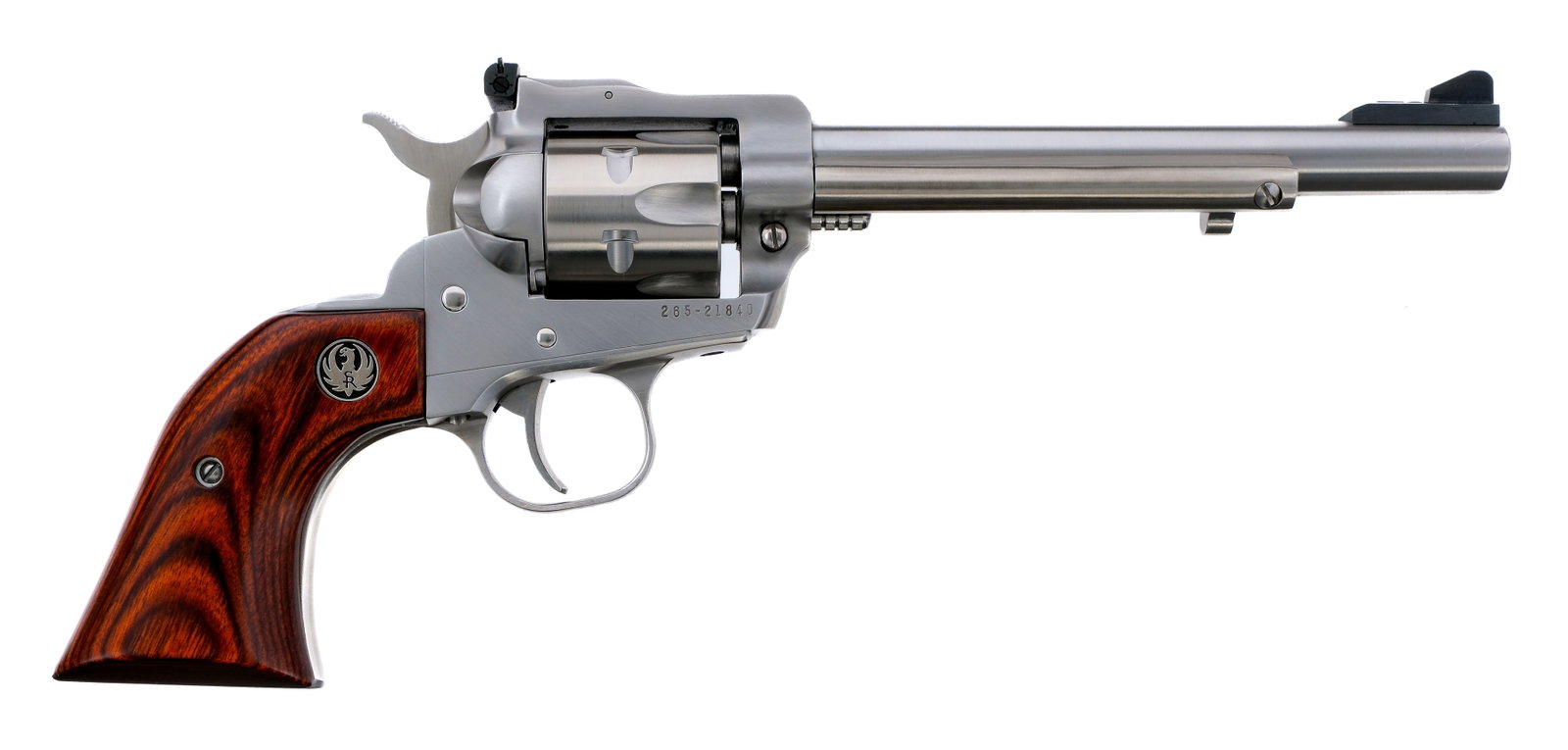 Ruger NM Single Six .22 Revolver: Description Ruger New Model Single Six chambered for .22 LR/MAG, with one six-shot .22 long rifle cylinder ONLY, and a 6.5" barrel. Manufactured in 2010 with serial number 265-21840. Stainless steel b