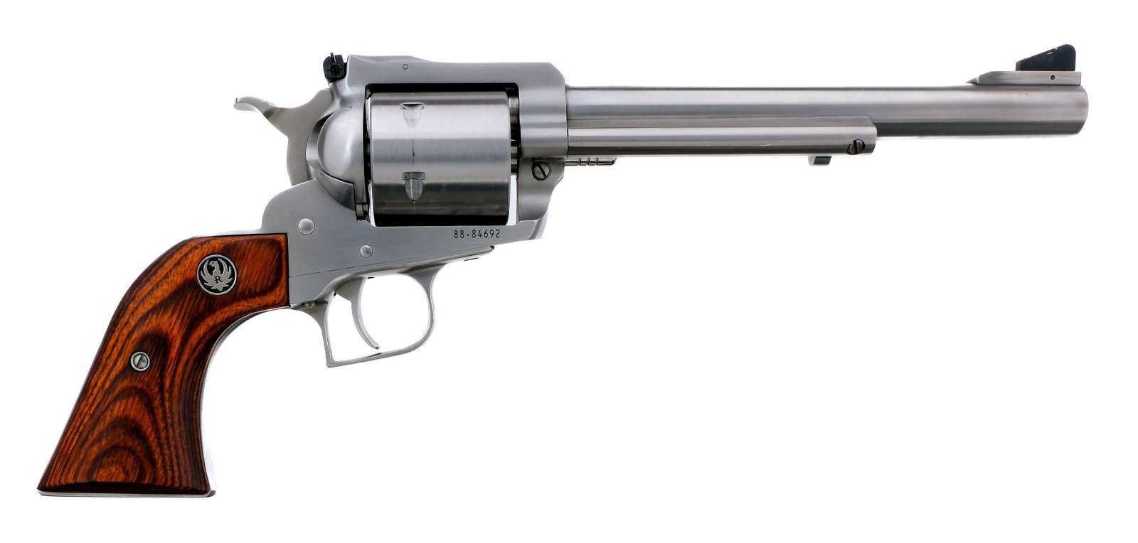 Ruger NM Super Blackhawk .44 Mag Revolver: Description Ruger New Model Super Blackhawk chambered in .44 Remington Magnum with a six-shot cylinder and a 7.5" barrel. Manufactured in 2016 with serial number 88-84692. Stainless steel barrel, fram