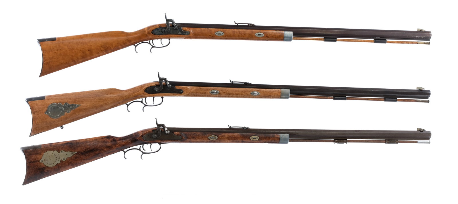 CVA .50/54 3Pcs Lot Black Powder Rifled Musket: Description Estate lot with three Black Powder rifles. Two Connecticut Valley Arms half stock percussion muskets in .50 caliber with a single round capacity and a 32" octagon barrel. Contoured metal b