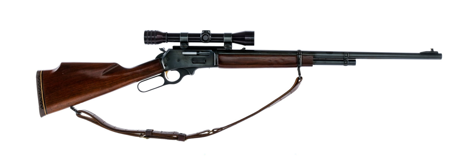 Marlin 444 .444 Marlin Lever Action Rifle: Description Marlin Model 444 in .444 Marlin with a five round capacity and a 24" barrel. Made in New Haven Connecticut. Rubber butt pad. Smooth wood stock and front forend. Blued hand lever, receiver,