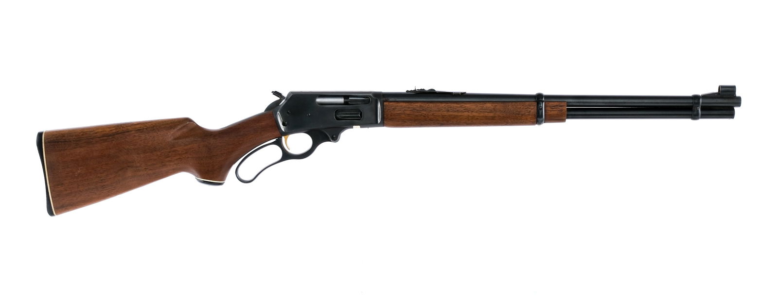Marlin 336 RC .30-30 Win Lever Action Rifle: Description Marlin Model 336 RC in .30-30 Winchester with a eight round capacity and a 20" barrel. Checkered black composite butt plate. Smooth wood stock and front forend. Blued hand lever, receiver,