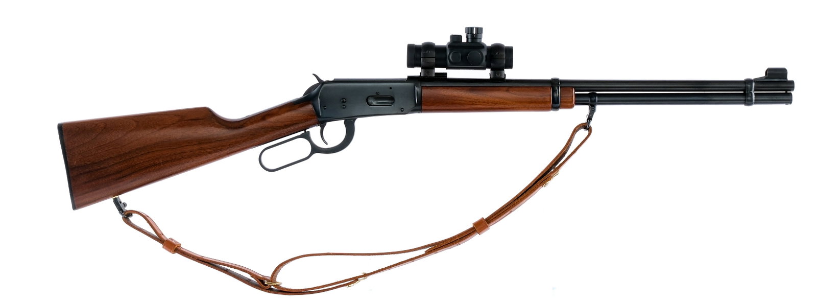Winchester 94 .30-30 Win Lever Action Rifle: Description Winchester Model 94 in .30-30 Winchester with a seven round capacity and a 20" barrel. Checkered black composite butt plate. Smooth wood stock and front forend. Blued hand lever, trigger, 