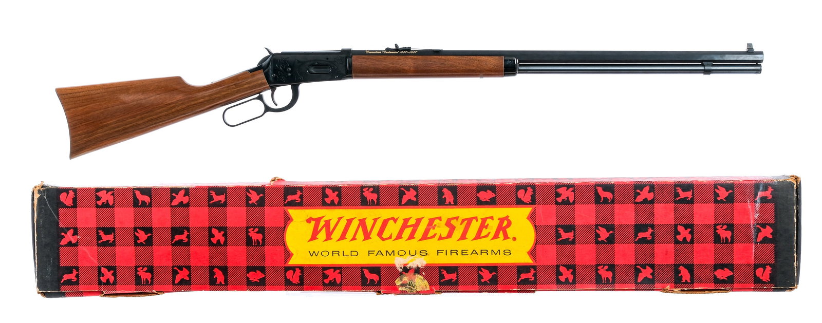 Winchester 94 Canadian '67 .30-30 Lever Rifle: Description Winchester 1894 Canadian Centennial 67" chambered in .30-30 Win with a six round full length tube magazine and a 26" octagonal barrel. Manufactured in 1967 with serial number 13744. Blued 