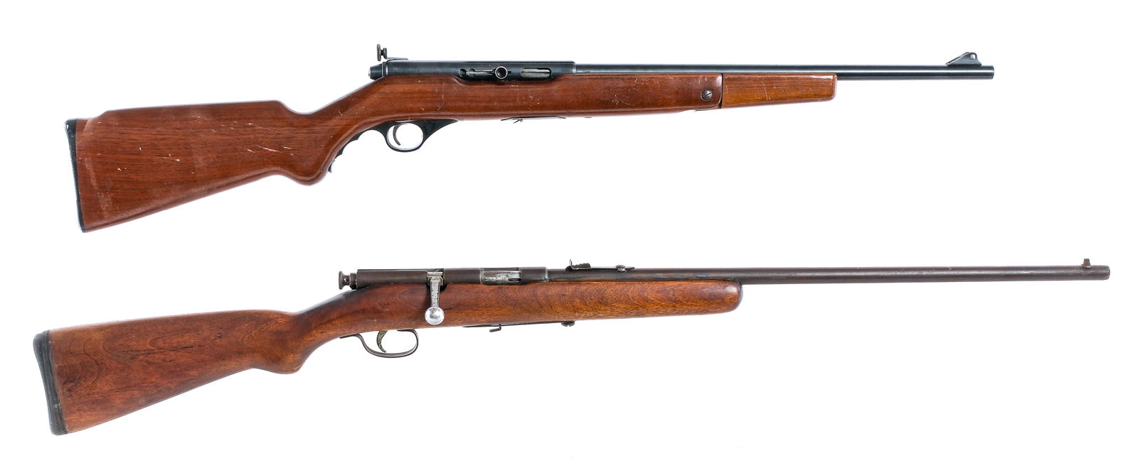 Mossberg/Springfield .22LR C&R Rifle Lot 2PCS: Description This lot is for two C&R Eligible rifles both chambered in .22 long rifle. First is a Mossberg 152 semi auto rifle with a 18" barrel. Blued finish and smooth wood stock. Folding vertical gr