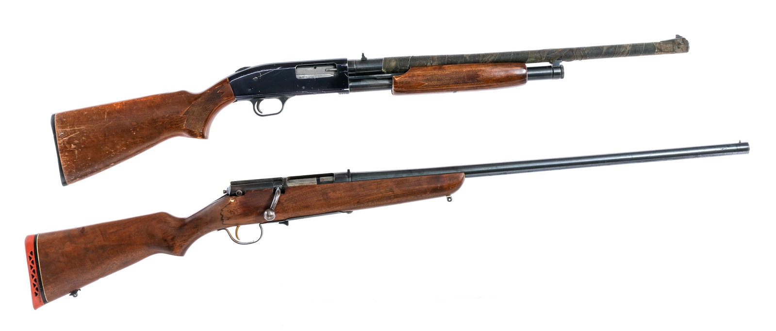 Estate Shotguns 12Ga 2Pcs Lot Shotgun: Description Estate shotgun lot with two pieces. Marlin Firearms Model 55 in 12 gauge missing its magazine with a 28" MOD fixed choke barrel. Wood stock. Blued receiver and barrel. Right side of receiv