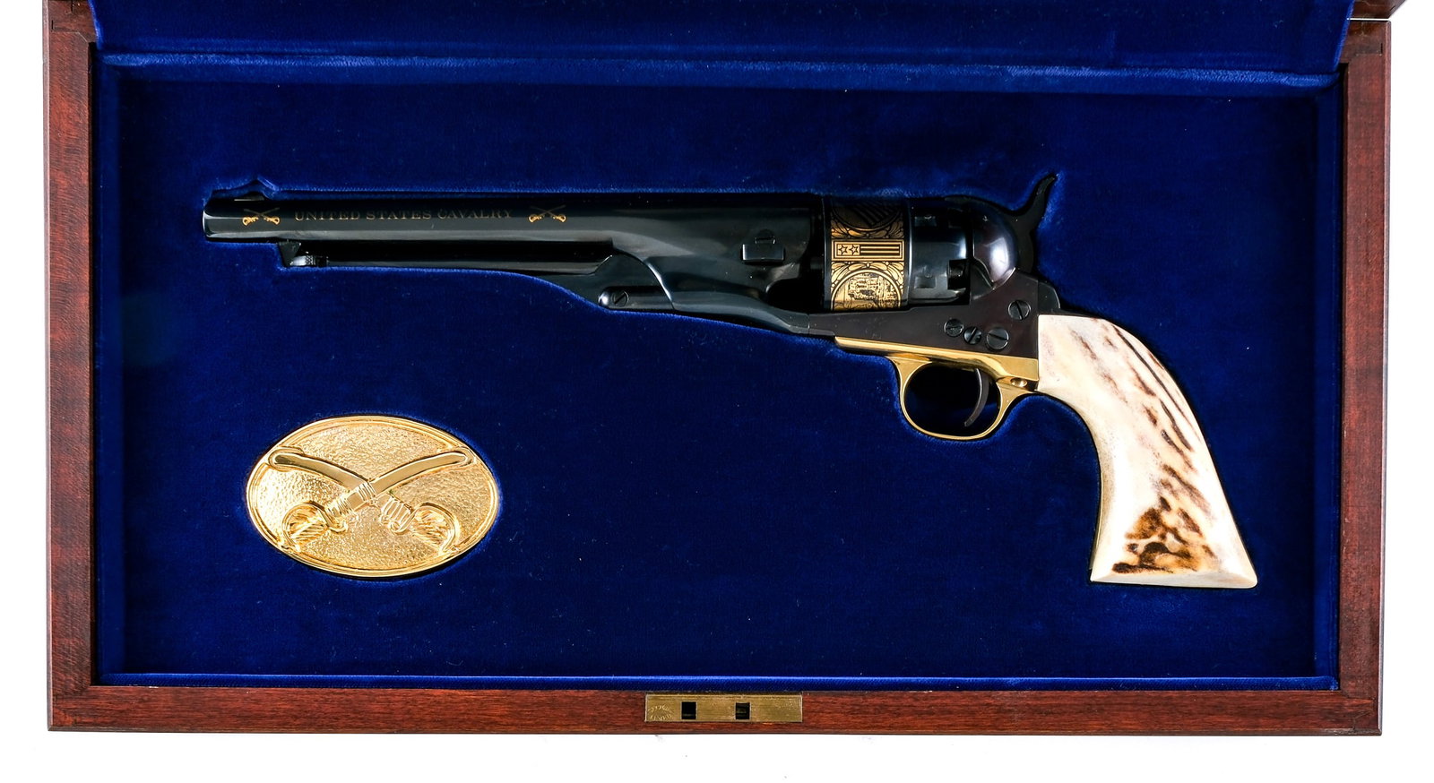 U.S. Historical Society Cavalry Revolver .44Cal: Description United States Historical Society U.S. Cavalry Commemorative Percussion Revolver chambered in .44 caliber with a six-shot cylinder and a 8" barrel. Manufactured in Italy by Uberti and Issue