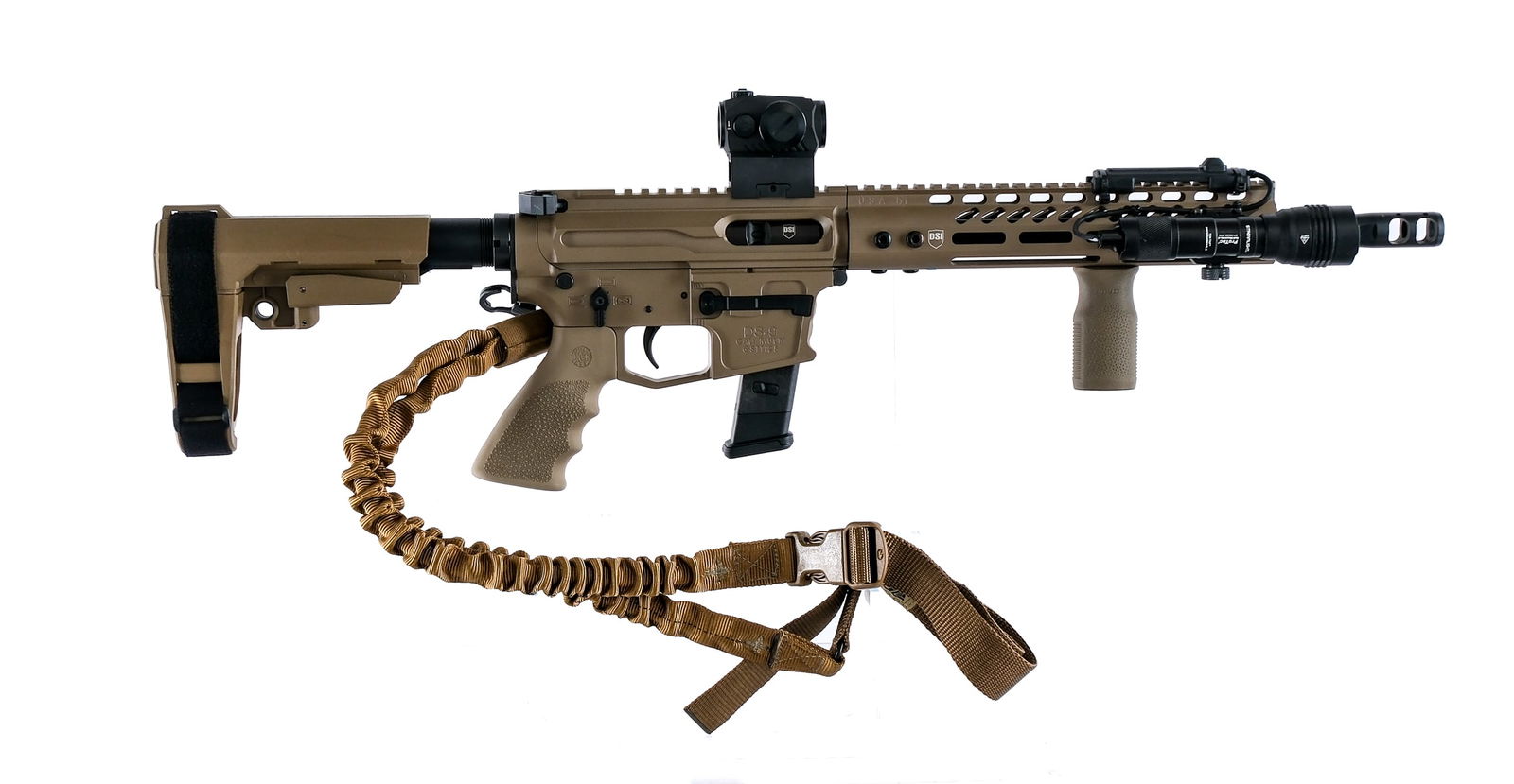 Dark Storm Industries DS-9 9mm Semi Auto (Other): Description Dark Storm Industries model DS-9 semi automatic Other with a 14.5" barrel, chambered in 9mm with a Magpul brand ten round capacity removable magazine. Comes factory with a tan coyote type