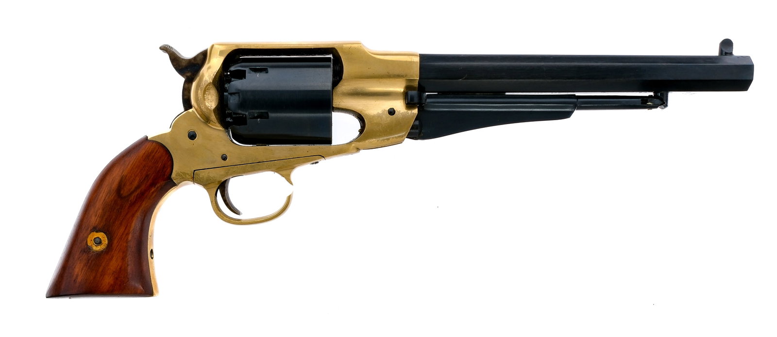 Armi San Marco 1858 New Model Army .44 BP Revolver: Description Armi San Marco 1858 New Model Army in .44 caliber with a six round capacity and a 8" octagon barrel. Italian working remake of the Remington 1858 New Model Army Revolver. Smooth stained wo