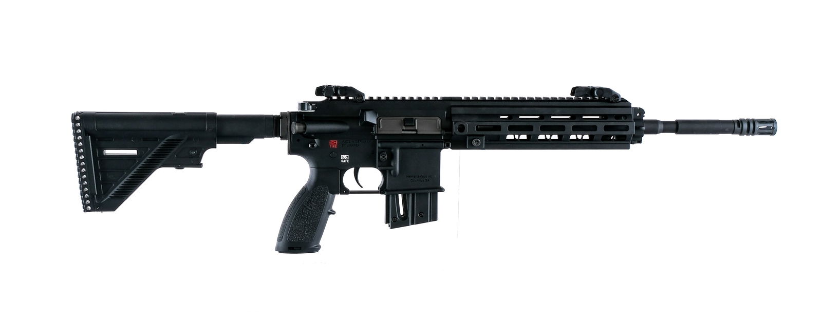 Heckler & Koch HK 416 D .22 LR Semi Auto Rifle: Description Heckler & Koch HK 416 D chambered in .22 long rifle with one, ten round removable magazine with a 16.1" 1/2 x 28 threaded barrel. Manufactured by in Germany by Umarex, in partnership with