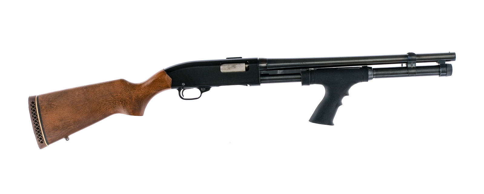 Winchester 1200 Defender 12 Ga Pump Action Shotgun: Description Winchester 1200 Defender chambered in 12 gauge for 2 3/4" and 3" shells with a tubular magazine and a 18" barrel. Blued barrel, magazine tube, loading gate, trigger, and action release but
