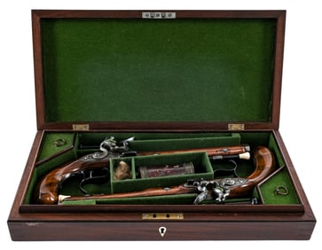 Cased Wogdon & Barton Flintlock Dueling Set .54